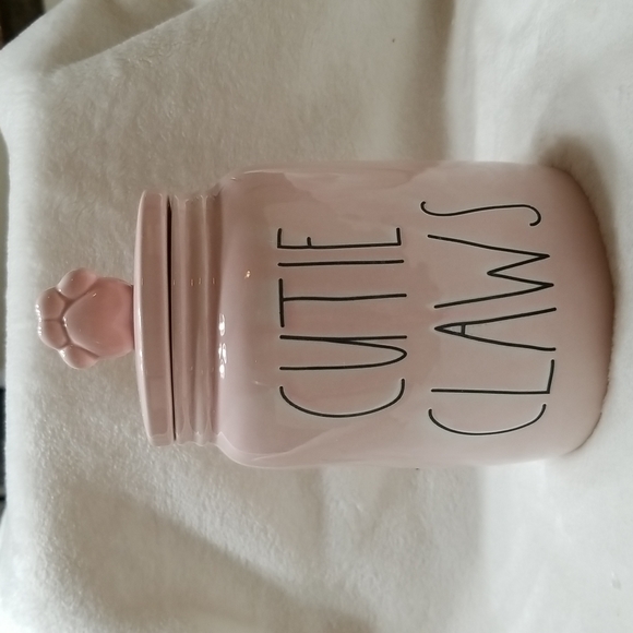 Rae Dunn " Cutie Claws" Pink Ceramic Canister with Paw Topper - Picture 3 of 10